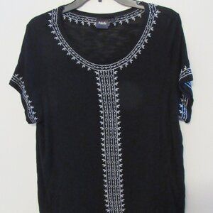 Rafaella Embroidered Top Women's Large Black With White Trim Business Wear